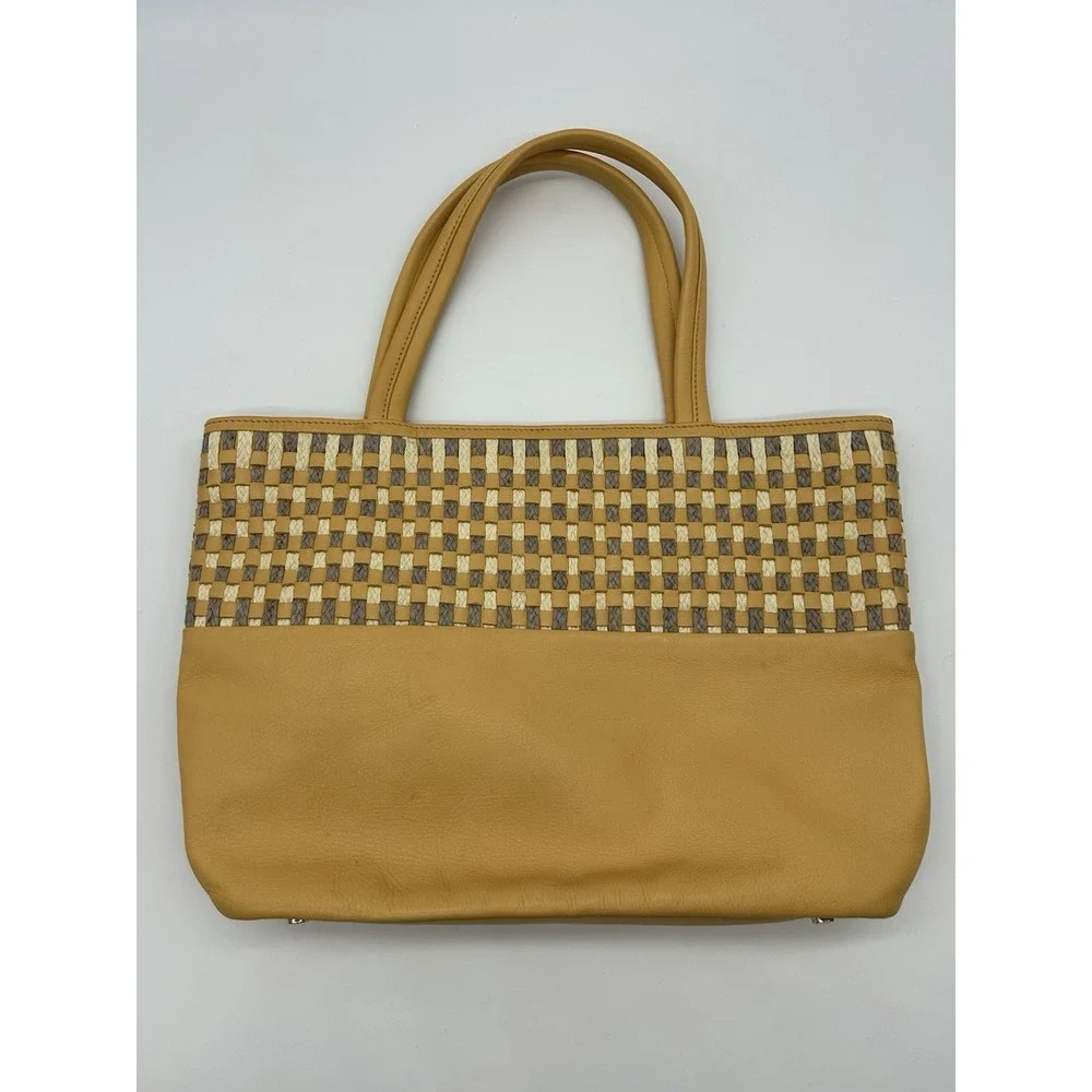 HELEN KAMINSKI Yellow Leather Raffia Woven Tote Shoulder Bag Handbag Artisanal